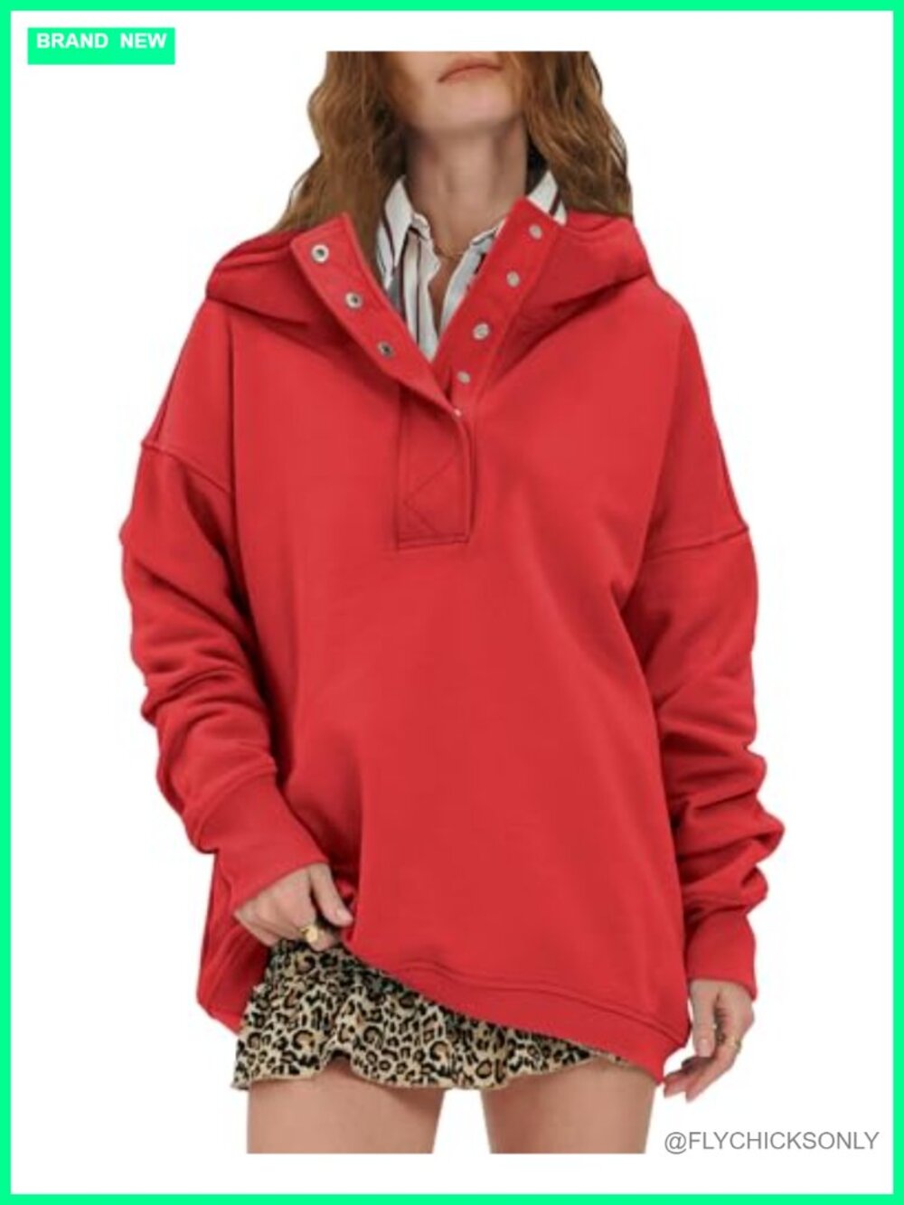 Oversized Hoodie Button Henley Neck Pullover Sweatshirt Slouchy Soft Fleece